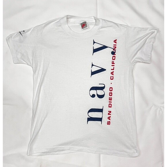 90s Nike X Navy White Single Stitch Graphic T Shirt Sz M - Picture 2 of 10